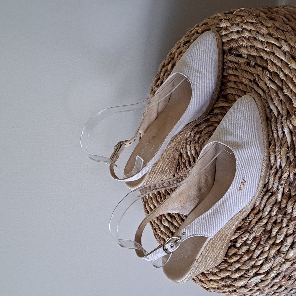 VISCATA Womens Barcelona Palomera Cream Canvas Slingback Wedge Espadrilles S-9.5